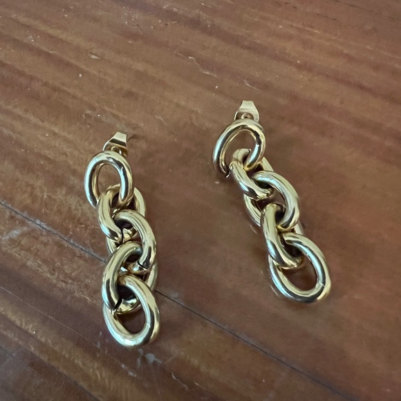 Stately Steel HSN Gold tone Link Earrings - Picture 4 of 5